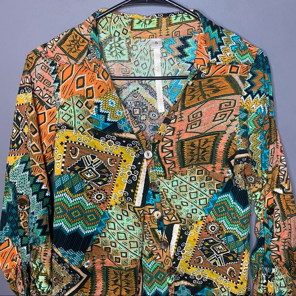 UNCLE FRANK Tunic Top Boho Southwestern Aztec Tribal Print Asymmetrical … - Picture 4 of 10